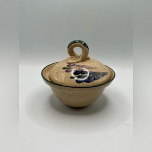Hand Thrown Decorated Pottery / Covered Bowl Dish with Mark - 4.25” wide